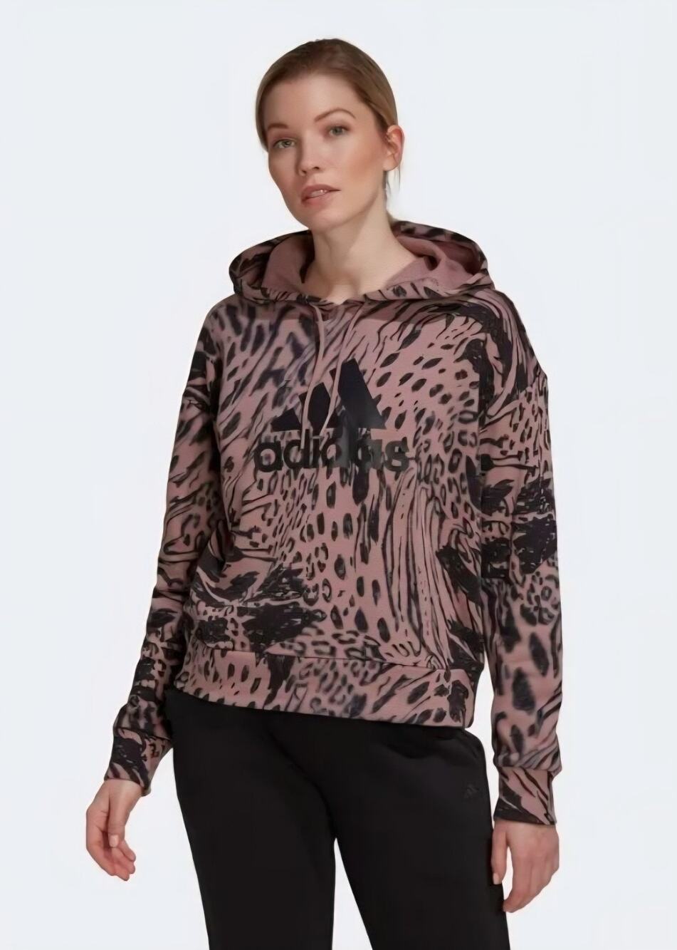 Adidas Women Future Icons Animal Print Hoodie Long Sleeve Sweatshirt Top Large L